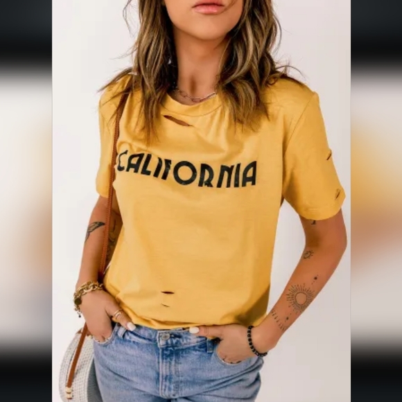 ♥️New yellow California distressed tshirt - Picture 6 of 12